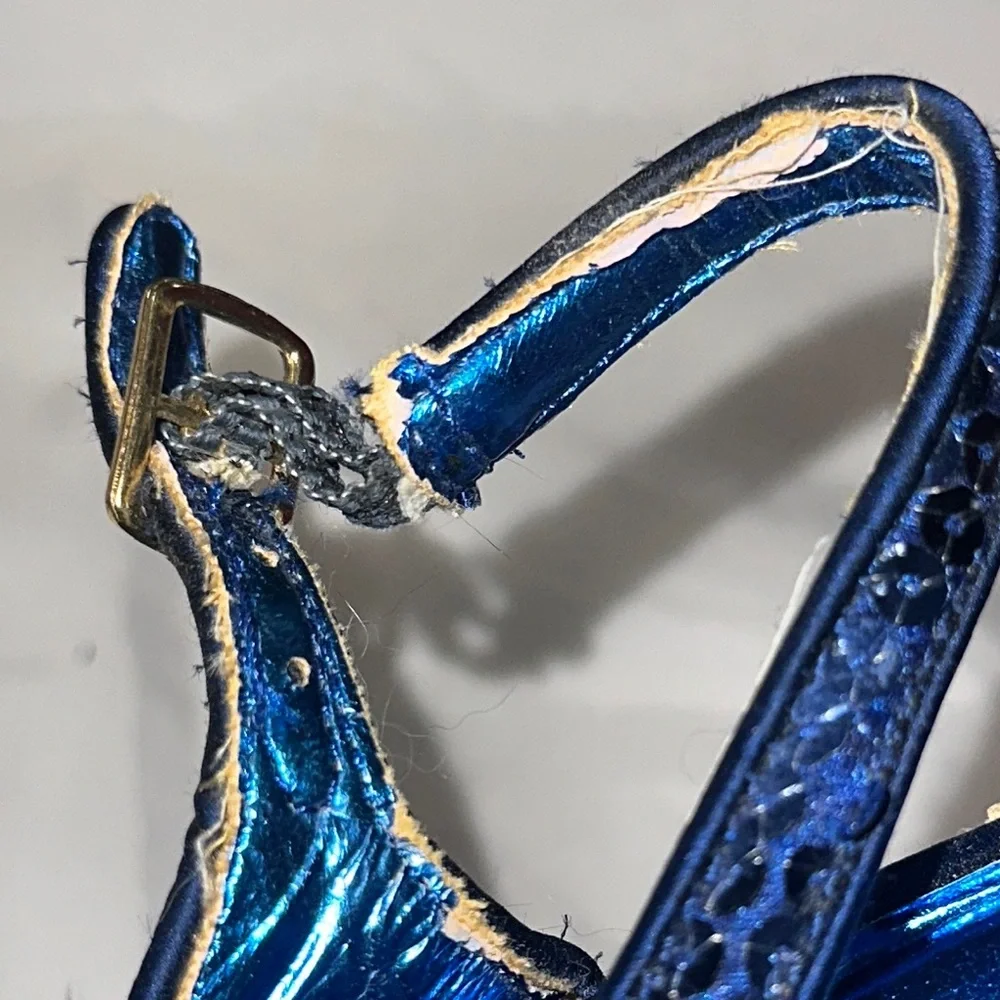 Blue Sequin Wedge Sandals Size‎ 9.5 Showoff Show Off